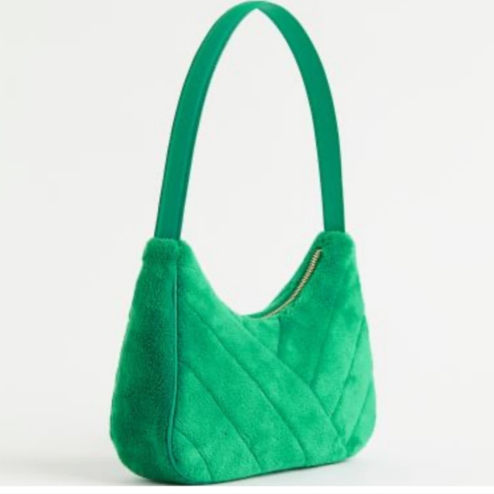 H&M Green Terry Cloth Fuzzy Shoulder Bag